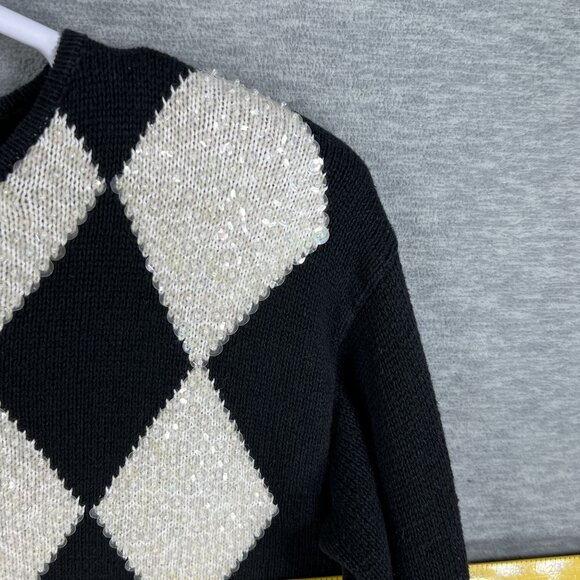 Vintage Marnie West Womens L Harlequin Sequin Sweater Diamond Pattern Holiday - Picture 11 of 13